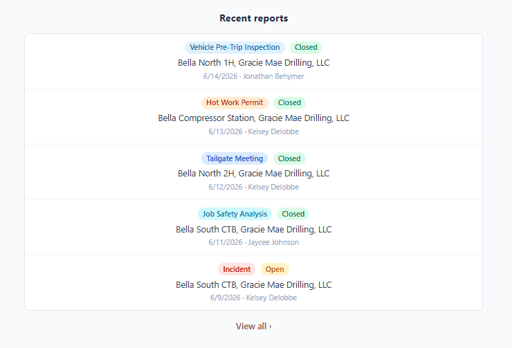 Recent Reports Screenshot